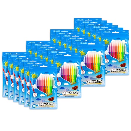 Bazic Products Washable Markers, Fine Line, 10 Per Colors Per Set, 240PK 1264